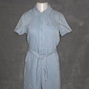 Ella Moss Womens Denim Crop Jumpsuit 28 Light Wash Belted Minimalist Zip Up